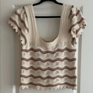 Jessica Simpson Cream and Brown Crochet Crop Top